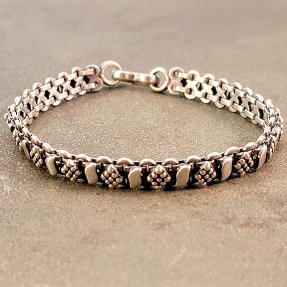 Sterling Artisan Diamond Bead Dots Link Bracelet - Picture 3 of 7
